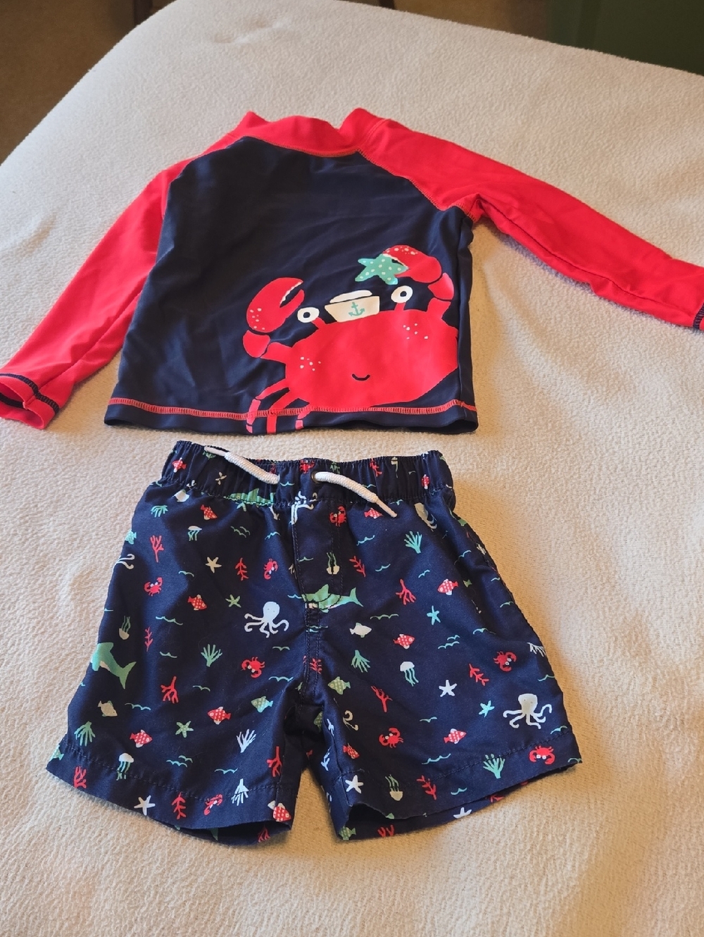 Carter's Navy Blue and Red Crab Rash Guard Set